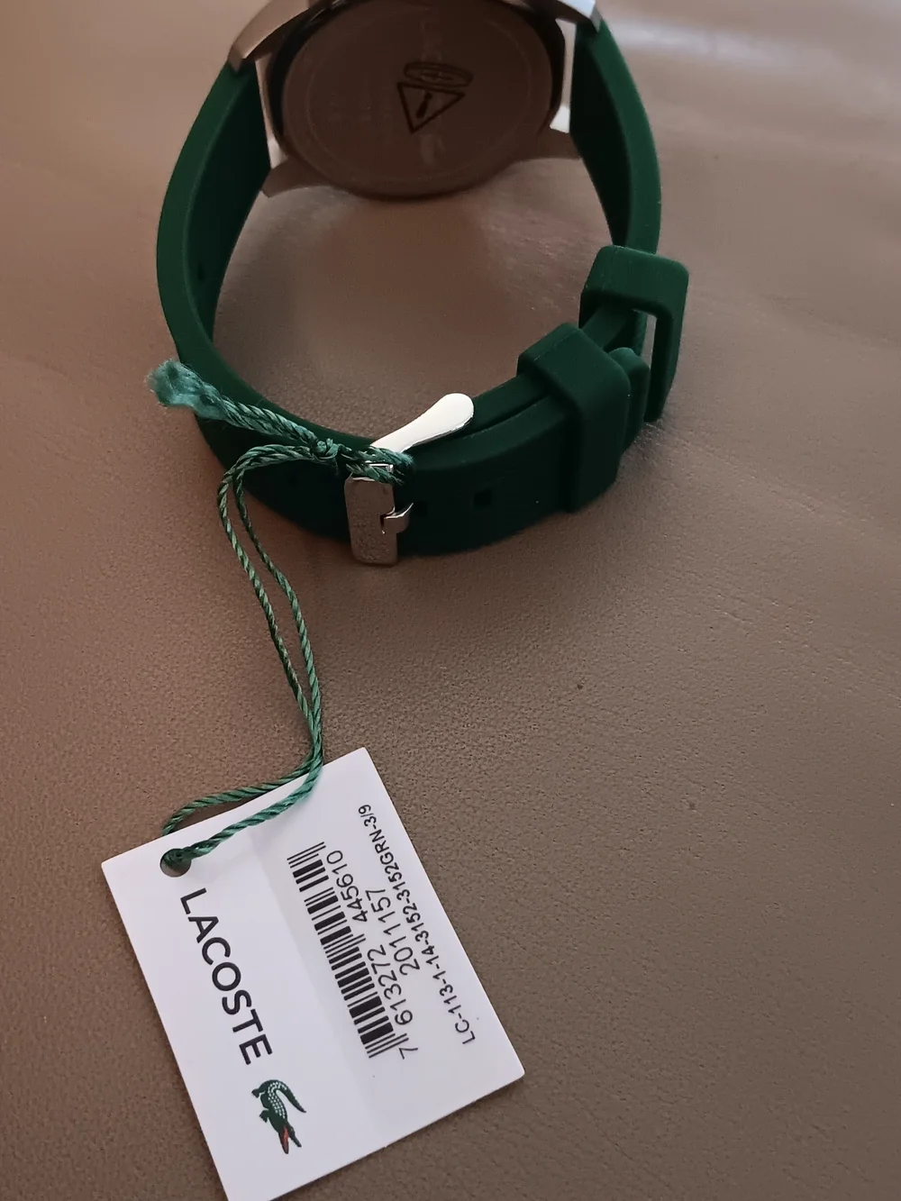 Lacoste Silver Dial Watch with Green Strap and Crocodile Logo